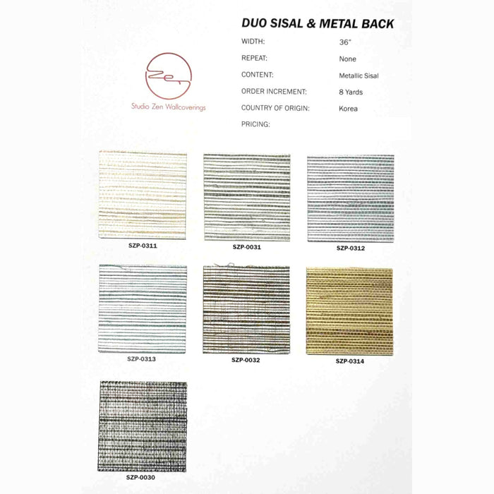Duo Sisal & Metal Back Color Chart