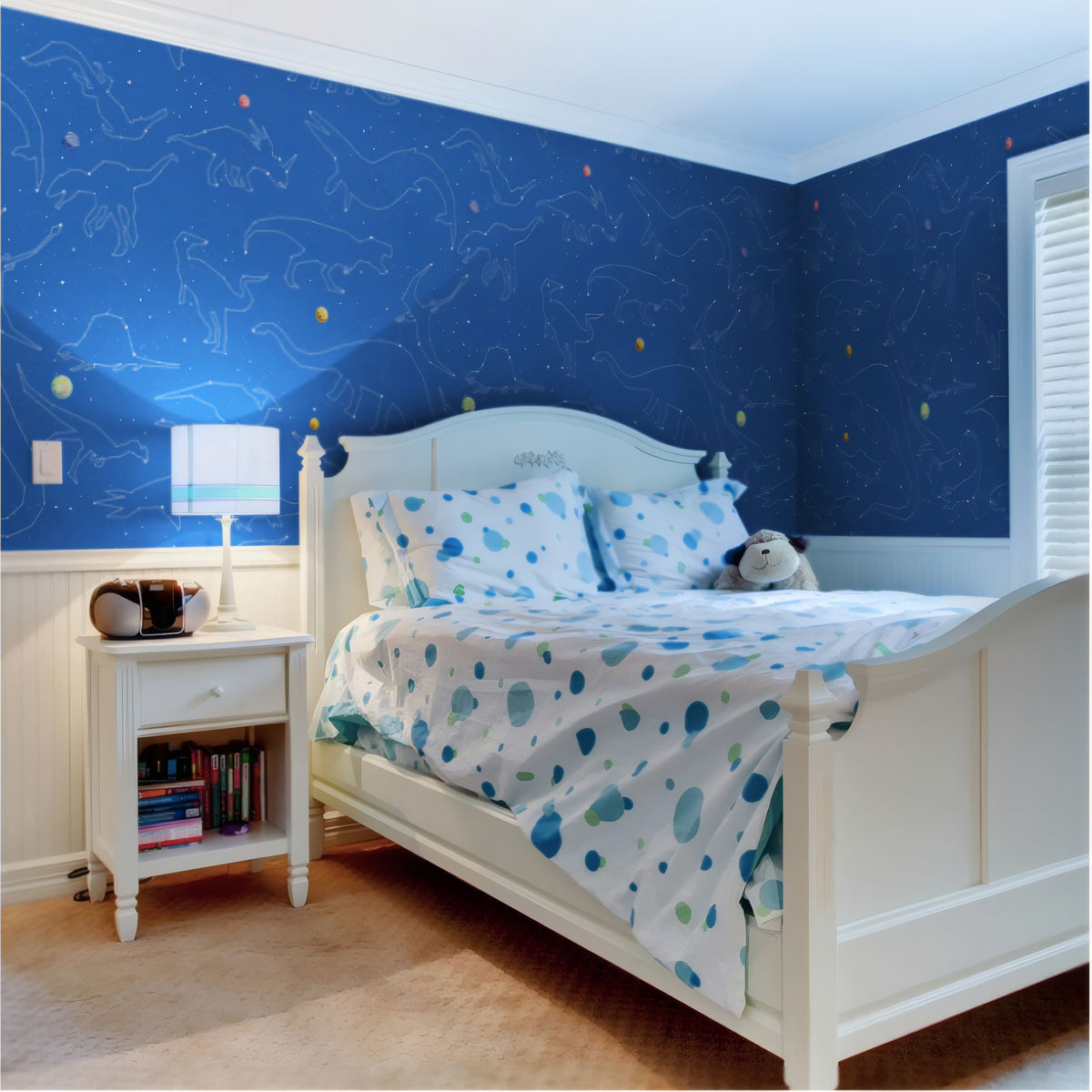 Dino wallcovering in a child’s bedroom