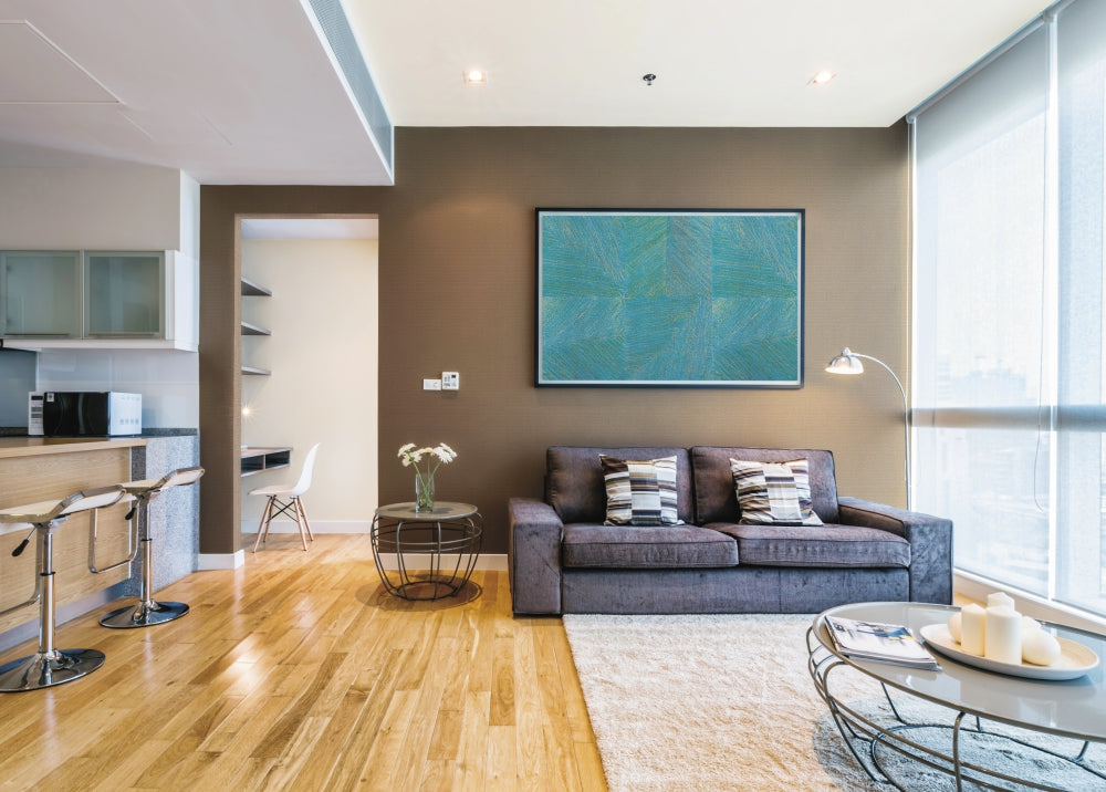 Hyper Raffia in Pale Brown (SZT-0325) on a living room feature wall